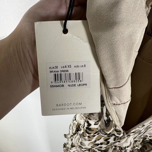 Bardot NWT Animal Print Strappy Layered Dress Tiered Ruffle Women’s Size 4/XS - Picture 11 of 12